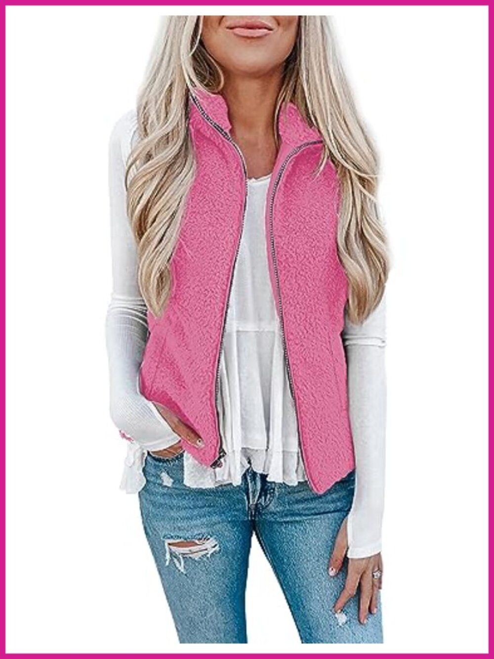 Lightweight Sherpa Fleece Vest Sleeveless Zip Cardigan Outerwear with Pockets